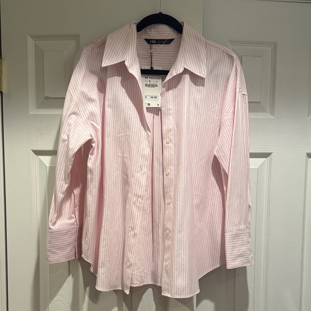Zara Light Pink Striped Oxford Shirt